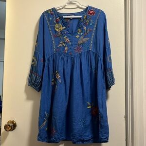 Embroidered Johnny Was Workshop linen dress, size small